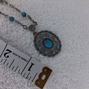 Chaps Turquoise and Silver Floral Necklace